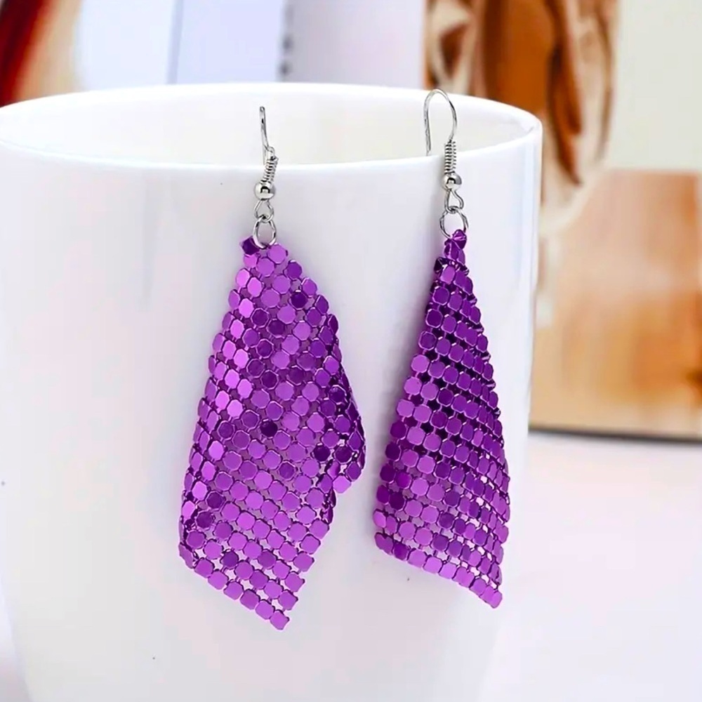 Purple Metal Mesh Earrings